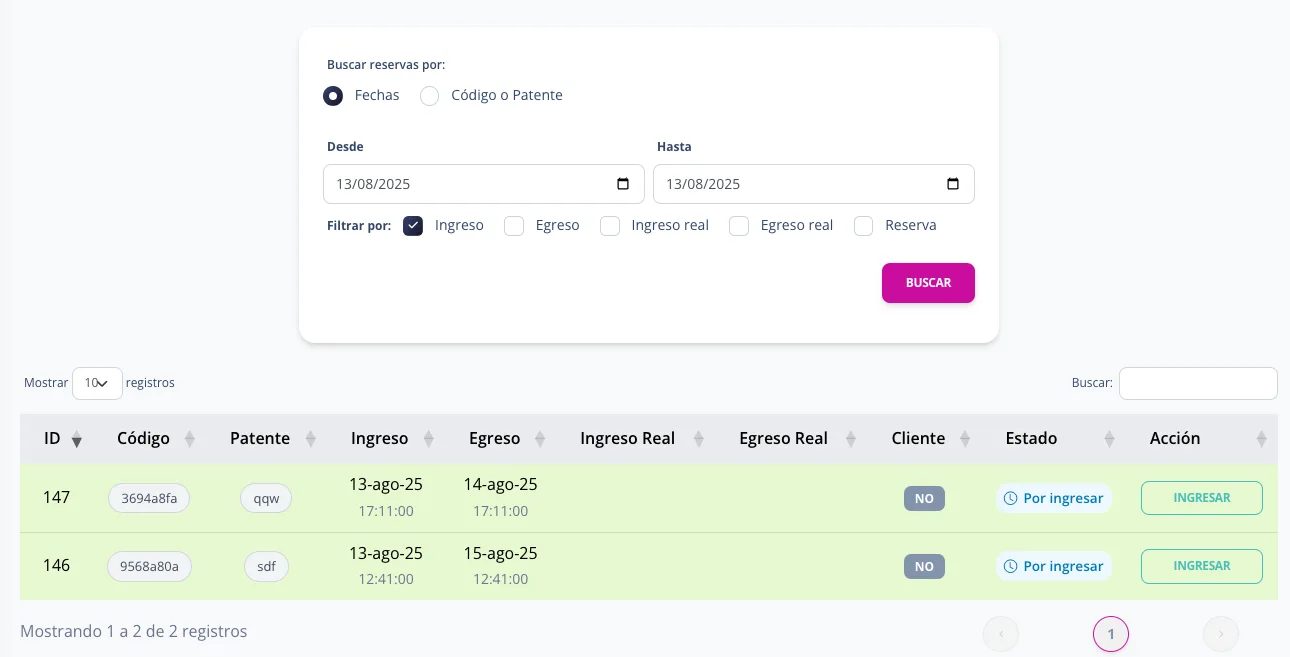 Gestión de reservas cajero